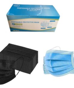 10 Box Each of 50 - 3 Ply Disposable Face Cover Mask - Blue & Black