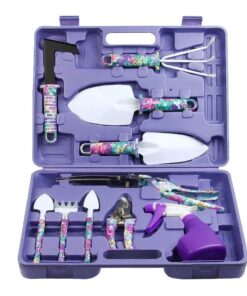 10 Pieces Gardening Hand Tools with Purple Floral Print