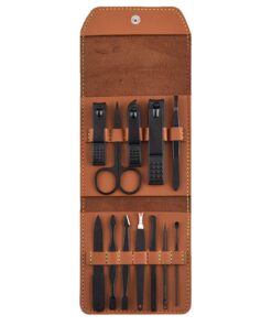 12 in 1 Stainless Steel Manicure Kit Set - Brown