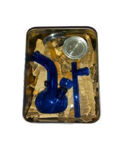13cm Mini Water Glass Bong & Pipe plus Metal Grinder Combo - Blue
