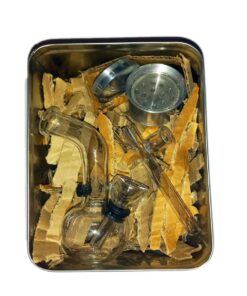 13cm Mini Water Glass Bong & Pipe plus Metal Grinder Combo - Clear Glass