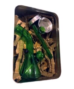 13cm Mini Water Glass Bong & Pipe plus Metal Grinder Combo - Green