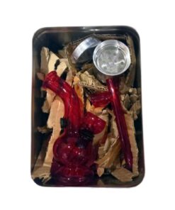 13cm Mini Water Glass Bong & Pipe plus Metal Grinder Combo - Red