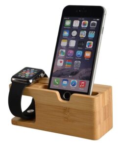 2-in-1 Bamboo Charging Dock Station for iWatch iPhone - Natural Wood