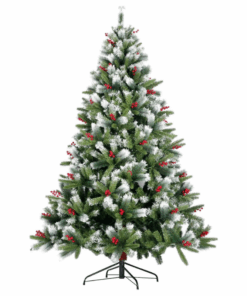 2.1m Snowy Xmas Tree with Pine Cones and Red Berries