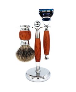 3 In 1 Luxury Salon Wood Handle Razor Brush Shaving Set For Men