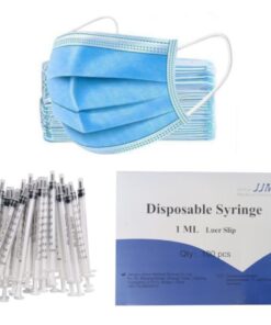 300x 1ml Leur Slip Tip Disposable Syringe & 500x Blue Disposable Cover Mask