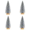 4 x Mini Christmas Pine Tree With Snow And Wood - 16cm - Silver