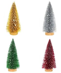 4 x Mini Christmas Pine Tree With Snow And Wood - 25 cm