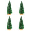 4 x Mini Christmas Pine Tree With Snow And Wood - 25cm - Green