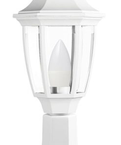 6 Panel Polypropylene Pillar Lantern with Beveled Clear Polycarbonate Cover - White