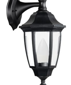 6 Panel Polypropylene Wall Lantern with Beveled Clear Polycarbonate Cover - Black