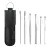 6 Piece Ear Cleaner Wax Removal Tool Earpick Sticks with PU Storage Bag - Black