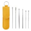 6 Piece Ear Cleaner Wax Removal Tool Earpick Sticks with PU Storage Bag - Yellow