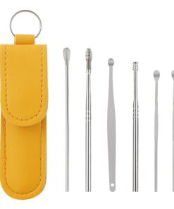6 Piece Ear Cleaner Wax Removal Tool Earpick Sticks with PU Storage Bag - Yellow