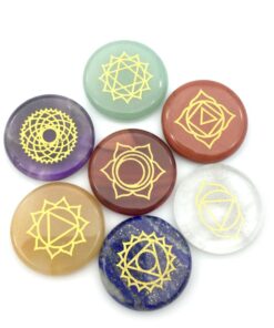 7 Chakras Polished Laser Printed Crystal Stone Set.Healing/Reiki/Meditation