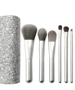 7 Piece Silver Foundation Makeup Brushes Set with Shining Brush Holder