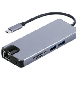 8 in 1 Type-C Hub to 4K HDMI Rj45 Lan VGA Adapter - Grey