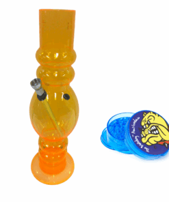 Acrylic Water Bong Large Bubble 30cm + 4 Part Plastic Grinder - Orange