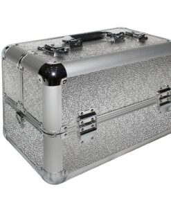 Aluminum Makeup Case Jewelry Cosmetic Box with 4 Trays - Artistic Silver