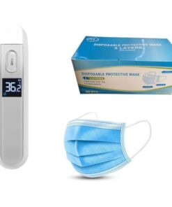 Andon Infrared Digital Thermometer & 500x Blue Disposable Face Cover Masks