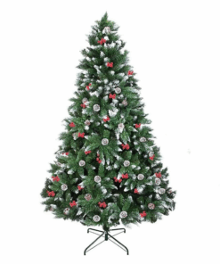 Artificial Frosted Christmas Tree with Red Berries & Pine Cones - 2.1m