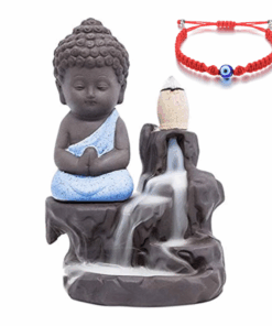 Backflow Incense Burner-Meditating Buddha & Evil Eye Protection Bracelet - Blue