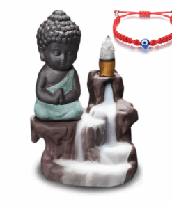 Backflow Incense Burner-Meditating Buddha & Evil Eye Protection Bracelet - Green