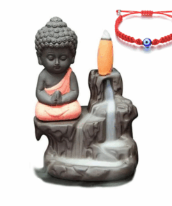 Backflow Incense Burner-Meditating Buddha & Evil Eye Protection Bracelet - Pink