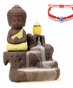 Backflow Incense Burner-Meditating Buddha & Evil Eye Protection Bracelet - Yellow