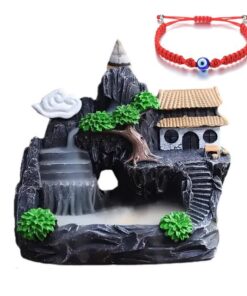 Backflow Incense Burner Waterfall Effect & Evil Eye Bracelet Peace Bundle - Brown Green