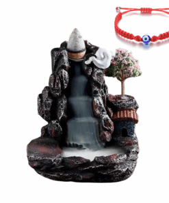 Backflow Incense Burner Waterfall Effect & Evil Eye Bracelet Peace Bundle - Brown Pink