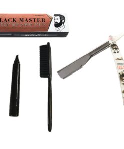 Beard Pen 4 Tip Beard Filler Pencil Kit + Barber Razor Cut Throat Shavette - Black