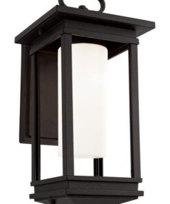 Black Down Facing Aluminium Lantern with Frosted Glass