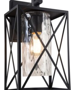 Black Down Facing Lantern with Textured Clear Glass