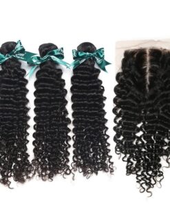 Brazilian Deep WaveVirgin Hair Weave Extensions With Lace Closure 6A Grade - (10inch x3 + 8inch Closure)