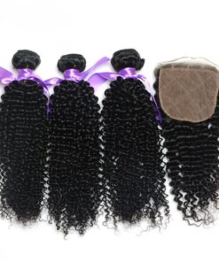 Brazilian Kinky Curly Virgin Hair Weave Extensions with 4x4 Lace Closure 8A Grade - (10inch x3 + 8 inch Closure)