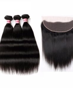 Brazilian Straight Hair Virgin Hair Weave Extensions with Lace Frontal Closure 8A Grade