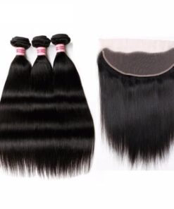 Brazilian Straight Hair Virgin Hair Weave Extensions with Lace Frontal Closure 8A Grade - (16inch x3 + 12inch Closure)