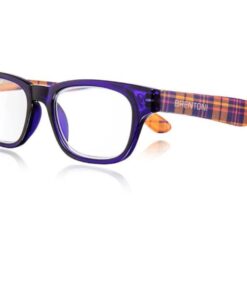 Brentoni Reading Glasses Crystal Purple with Shiny Tartan Temples - +3.00