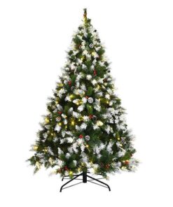Canadian Flocked Green Artificial Christmas Tree With LED Lights And Decor - 150 cm