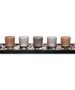 Candle Holder Tray With 5 Glasses - 6 Piece Set