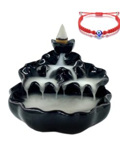 Ceramic Backflow Incense Burner Waterfall & Evil Eye Bracelet Peace Bundle