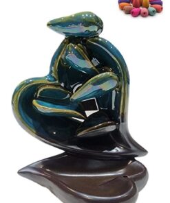 Ceramic Heart Shapped, leaf backflow incense burner with 20 incense cones