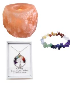 Chakra Balancing Jewelry & Himalayan Salt Candle Holder Combo