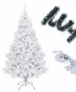 Christmas Tree with Light and Snowflake Tinsel Decoration - White - 180 cm