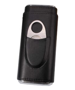 Cigar Case Cedarwood Lining Decorative Box with Stainless Steel Cutter PU