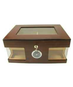 Cigar Humidor - Large Mahogany Glass Front Lockable - Holds 120 Cigars