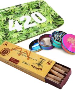 DaMa Weed Grinder Crusher- 50mm Solid Lid + 40 Pre-Rolled Cones + Tray - 420 Tray