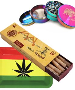 DaMa Weed Grinder Crusher- 50mm Solid Lid + 40 Pre-Rolled Cones + Tray - Rasta Tray